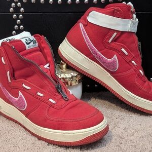 Nike Red and White High-Top Sneakers
